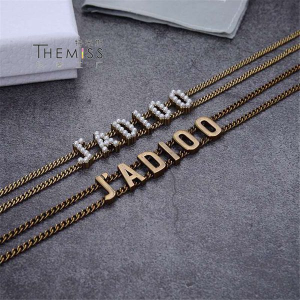 

D family / Dijia six letter Bronze Necklace Classic Pearl collar, Silver