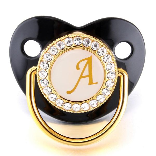 

pacifiers# gold initial letter black baby pacifier teat born 0-12 months silicone orthodontic nipple dummy soother