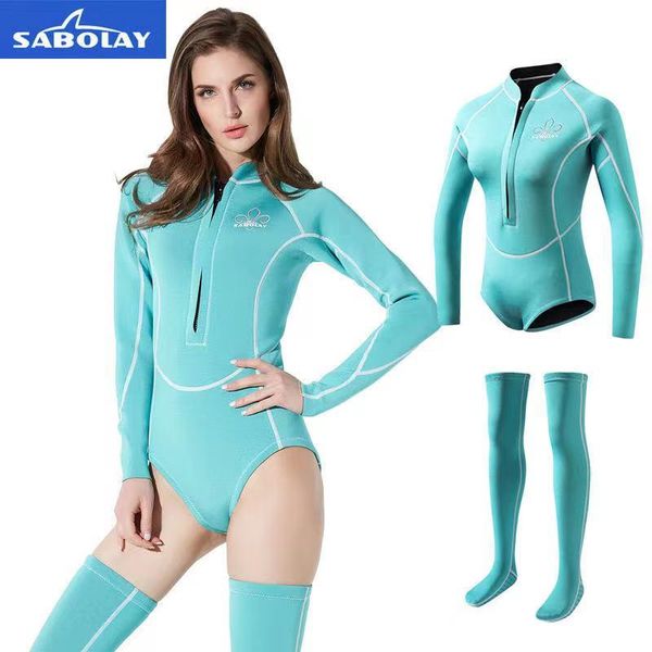 

swim wear 2mm neoprene diving suit women profession long rash guard with socks snorkel rashguard female swimming surfing wetsuit