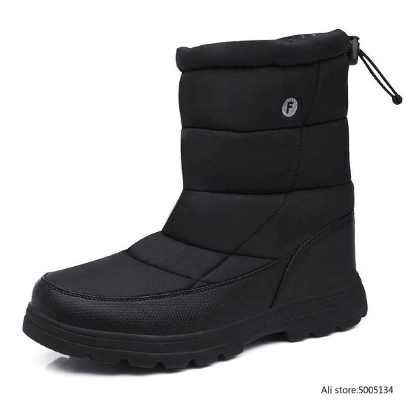 

boots winter mens casual high fashion ankle snow waterproof oxford cloth warm plush shoes women comfortable walking, Black
