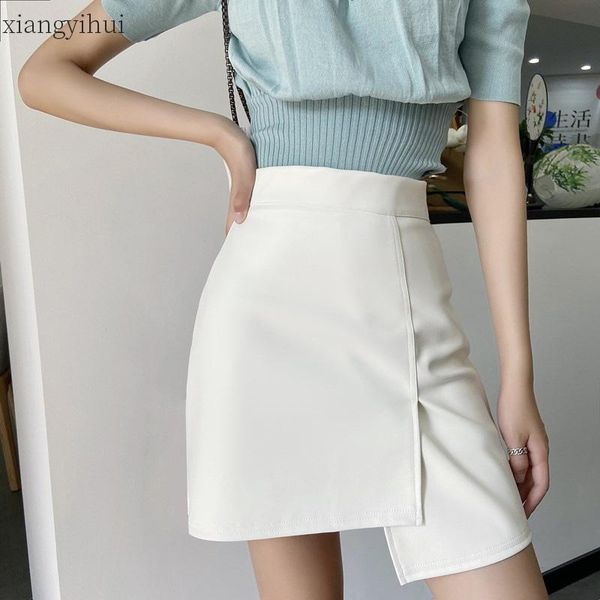 

skirts mini white leather skirt women 2021 clothing spring high waist asymmetric slim fit korean black short
