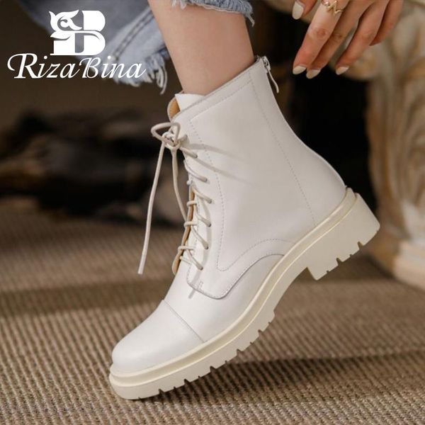 

boots rizabina women short real leather flat heel ankle fashion party shoes daily footwear size 33-40, Black