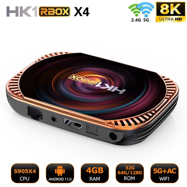 128G HK1 Rbox X4 Smart TV Box Android 11 TVBox Amalogic S905X4 Quad Core 4G 5G Dual WiFi 1000M LAN 8K Video Set Topbox