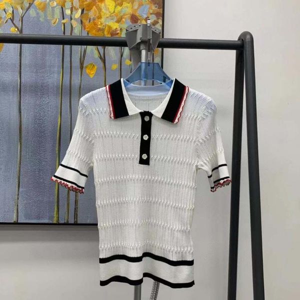 

women's polos 2021 summer lapel sweater red wave white black stitching