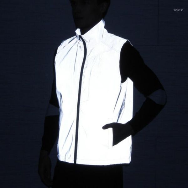 

men's vests reflective light for men/women sport running hunting outdoor vest sleeveless jacket coat 2021 spring autumn gray waistcoat, Black;white