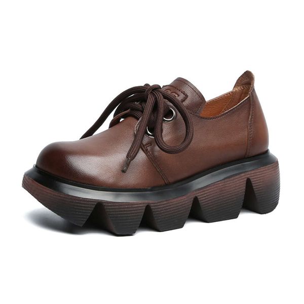 

shoes 2021 spring new Casual leather casual round toe thick slope heel lace up Brock women's 6MCG 2 V7ET, White