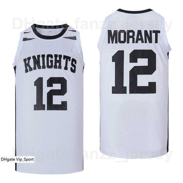 

men high school crestwood knights ja morant jersey 12 movie team color white away breathable hiphop for sport fans pure cotton university, Black