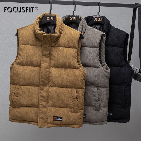 

2021 autumn and winter new style vest mens thick cotton jacket youth cotton vest trendy fashion stand-up collar corduroy cotton, Black;white