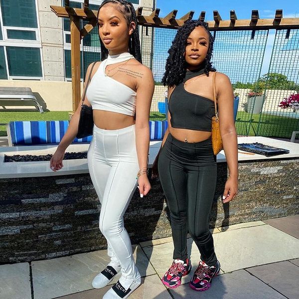 

women's tracksuits women hanging neck sleeveless clothes for 2021 fashion summer bodycon outfit club, Gray
