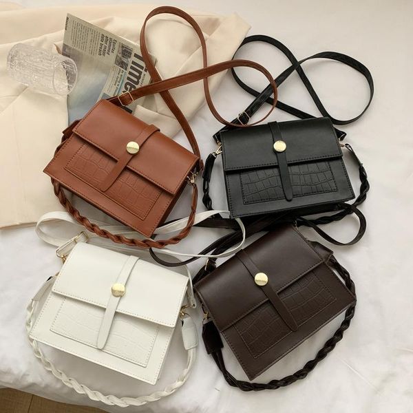 

women fashionable retro crocodile pattern shoulder bags female messenger bag ladies pu leather small square handbag cross body