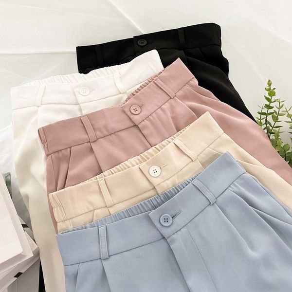 

women's pants & capris straight suit woman 2021 korean style high waist loose casual trousers suits solid color office ankle length, Black;white