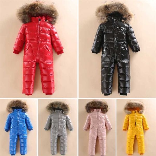 -30 Russische Winter Schneeanzug Junge Baby Jacke 80% Ente Unten Outdoor Säuglingskleidung Mädchen Klettern Für Jungen Kinder Overall 2 ~ 5y 211203