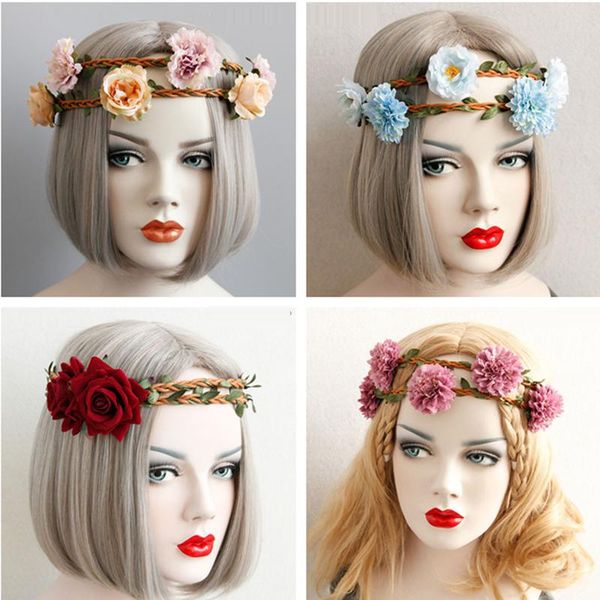 

party masks promotion japanese korean headwear beach seaside holiday flower hairwear rattan hair accessories for wedding po