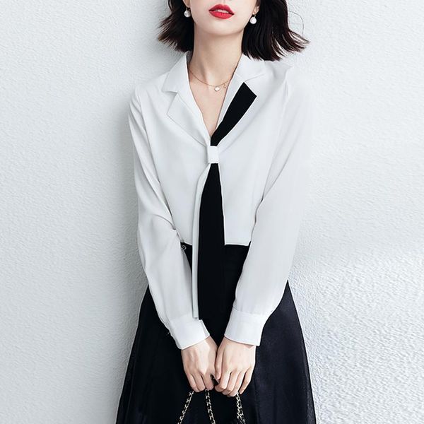

women's blouses & shirts women clothing plus size autumn vintage shirt chiffon loose elegant long sleeve oversized and, White