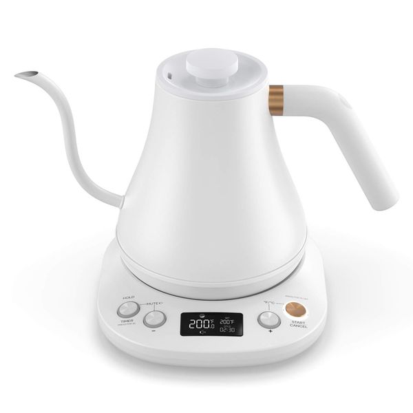 

electric gooseneck kettle temperature control, for coffee and tea, 100% stainless steel inner lid & bottom, 1200w rapid heating, 0.8l,matte