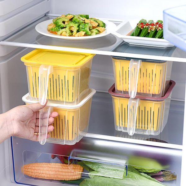 

storage bottles & jars transparent box plastic sealed with lid handle kitchen refrigerator egg fruit freshness fridge organizer#1