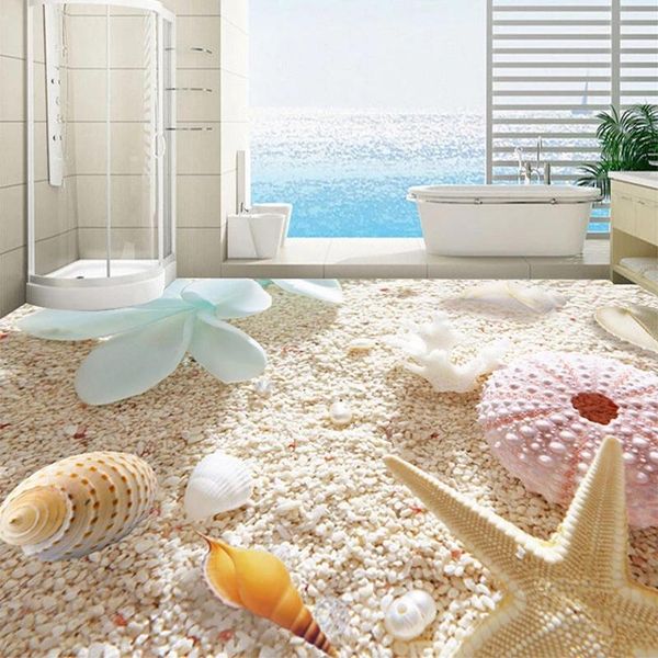 

custom 3d floor self adhesive wallpaper shell on the beach living room bathroom removable peel off sticker waterproof wallpapers