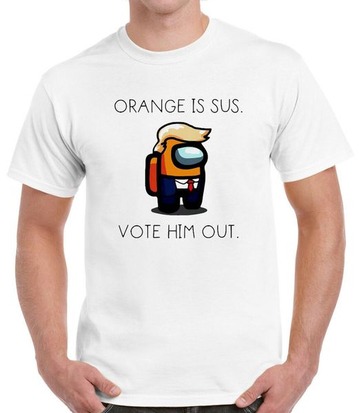 

donald trump among us orange is sus vote him out t-shirt, White;black