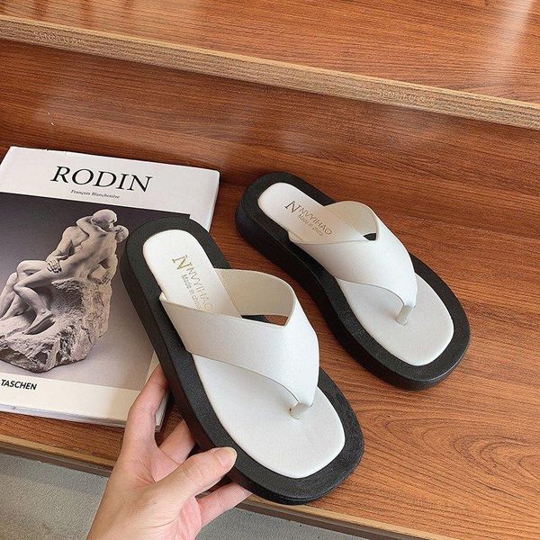 

black women slippers 2021 summer lady casual shoes sandals fashion beach flip flops concise flat white