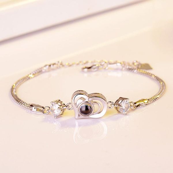 

link, chain couple bracelet 100 languages i love you heart wedding romantic projection bracelets for women lady girl friend gifts, Black