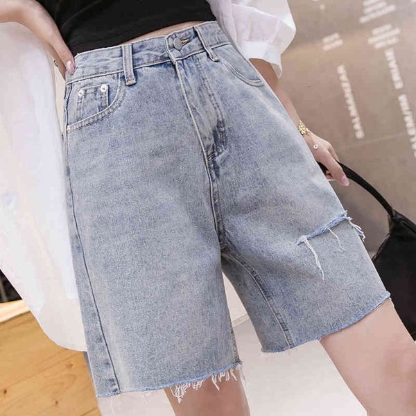 

women's jeans summer denim shorts thin section high waist loose pants, Blue