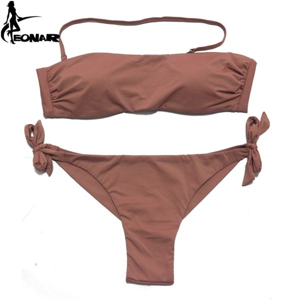 Eonar Bikini Feste Frauen Badeanzug Brazilian Cut Bottom Set Push Up Swimwear Femme Badeanzüge Sport Strand tragen 210630