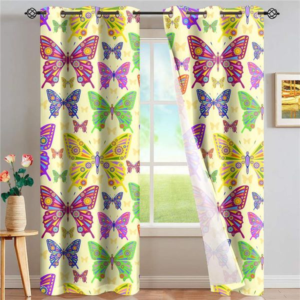 

butterfly print double layer window curtains for adults kids bedroom living room colorful kitchen treatments panel drapes curtain &