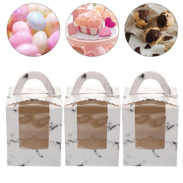 

gift wrap 50pcs portable cake packing boxes with window marble grain box (white)