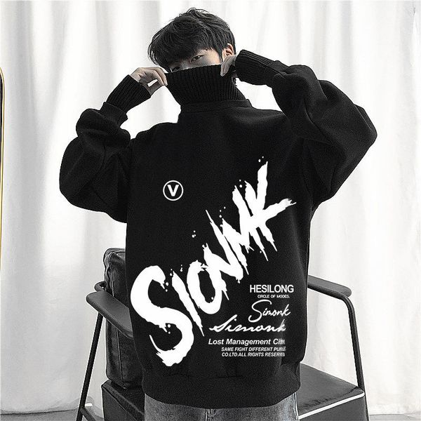 

turtlene sweatshirt men autumn and winter loose hip-hop brand clothes korean version of the trend plus veet thi sweatshirt, Black