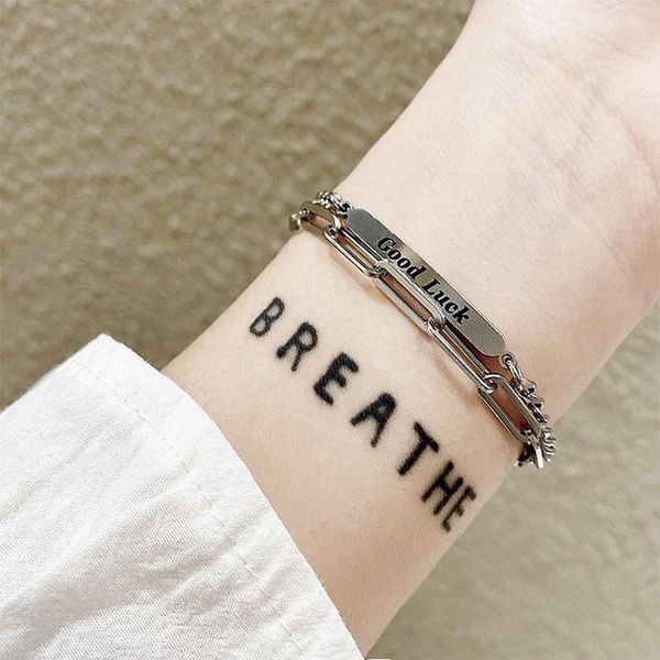 

charm bracelets good luck letter stainless steel double layers chain bracelet jewelry bangle women for couple men lady girl boy gift, Golden;silver