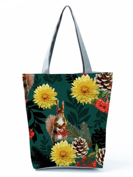 

evening bags chrysanthemum squirrel printed handbags animal floral women's bag pretty casual shoulder high capacity shopping eco tote