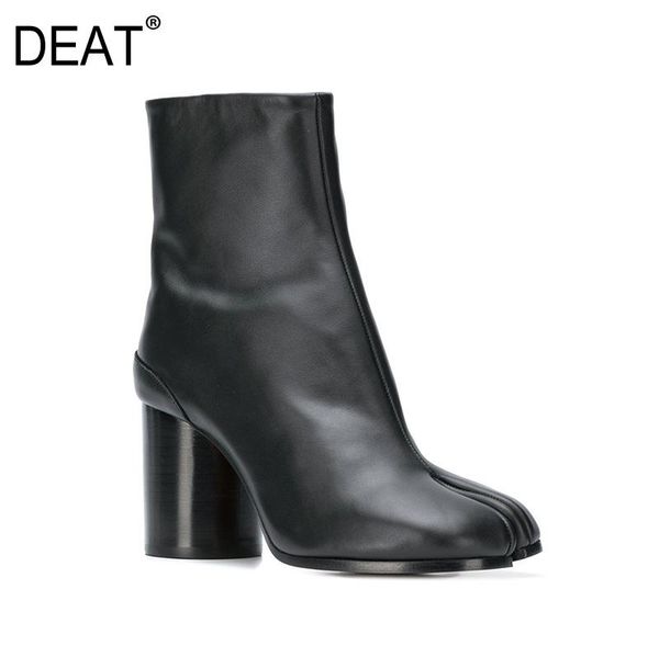 

boots [deat] 2021 round toe split black pu leather single shoes women high heels short autumn winter fashion tide 10f730
