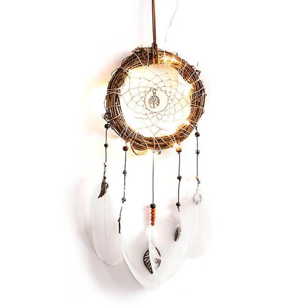 

wall dreamcatcher led handmade feather dream catcher braided wind chimes art with light for room decoration hanging decorative objects & fig