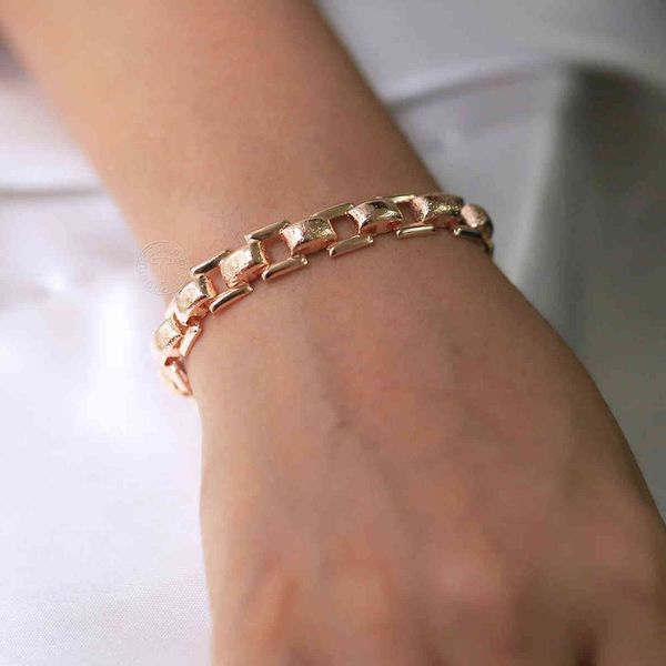 

women girls 585 rose gold square shaped bracelets elegant carved wrist 2021 fashion jewelry gifts cb71, Golden;silver