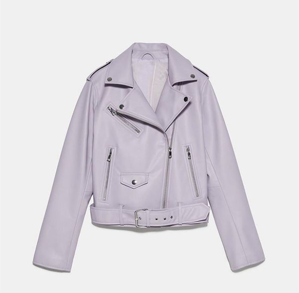 

women's leather & faux 2022 spring autumn coat black jacket solid zipper belt biker female winter casual outerwear