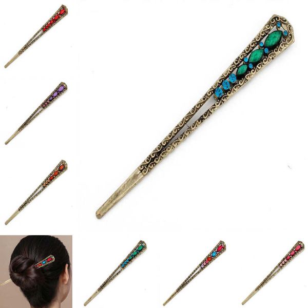 

ethnic style classical rhinestone hairpin head accessories hair pin gsfz047 mix order hairpins, Golden;silver