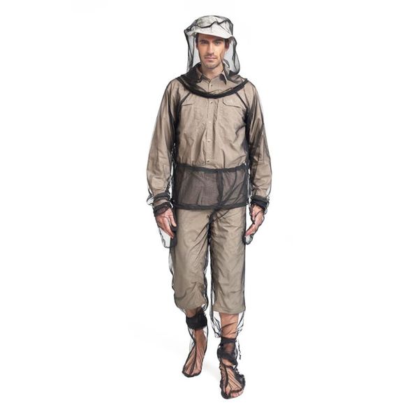 

gym clothing 4pcs anti mosquito mesh fishing clothes suit thin hooded outdoor pest wild cloth set - size, White;black