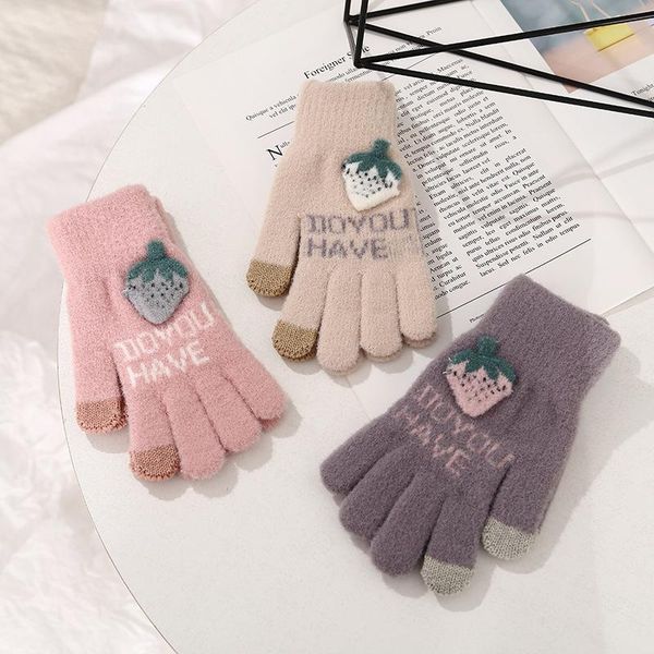 

five fingers gloves women' cashmere wool knitted autumn winter warm thick touch screen solid mittens for mobile phone tablet, Blue;gray