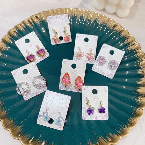 

dangle & chandelier cute sweet heart zircon flower circle stud earrings for women fashion delicate micro paved pendientes jewelry, Silver