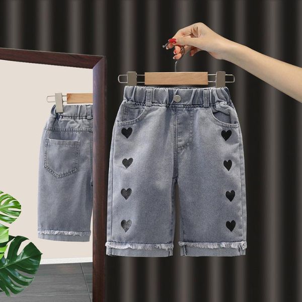 

jeans kids short heart pattern girl casual style baby summer kid clothes, Blue