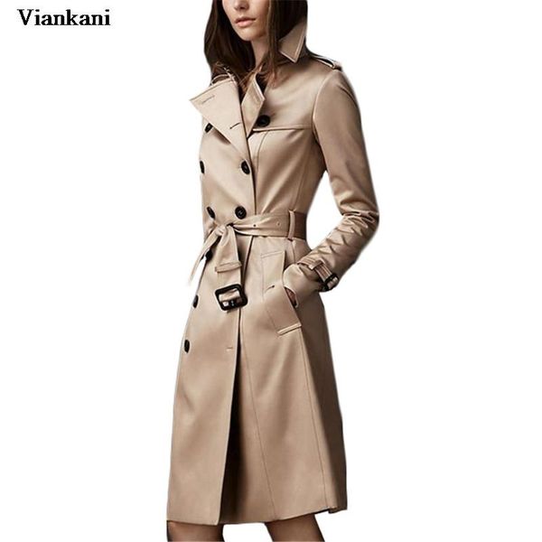 

women's trench coats fashion coat women 2021 autumn khaki black and wine red s-2xl plus size double-breasted long slim windbreaker femi, Tan;black