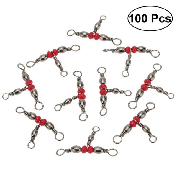 

fishing hooks 100pcs three-way swivels triple line connectors swivel tackle accessories (red)