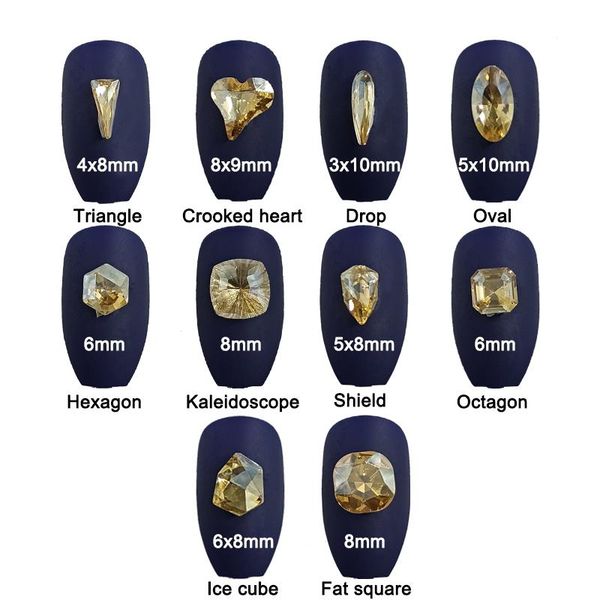 

nail art decorations champagne mixed shape rhinestone sharp bottom crystal glass stone 3d fingernail diy decoration, Silver;gold