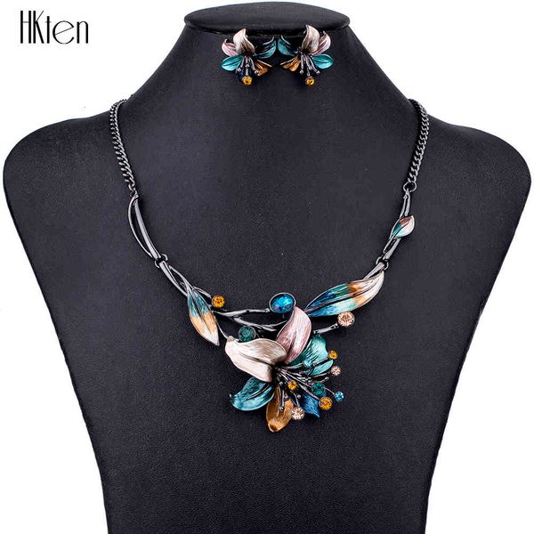 

jewelry sets ms1504620 fashion choker necklace colorful flower pendant rose gold earrings set collar bridal jewellry, Black