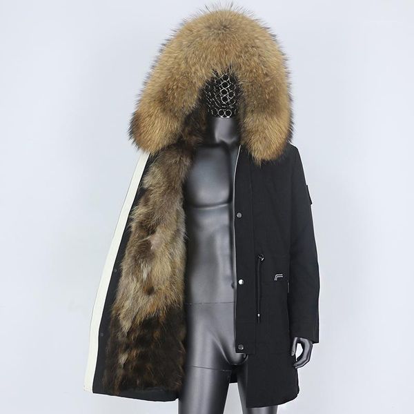 

men waterproof parka real fur coat winter jacket natural liner thick warm detachable outerwear streetwear men's down & parkas, Black