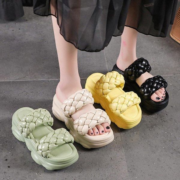 

slippers casual women's shoes with platform shale female beach slides pantofle heeled mules increased internal luxury sabot flat, Black
