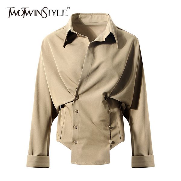 

casual irregular shirt for women lapel long sleeve minimalist solid blouse female fashion new clothing spring tide 210428, White