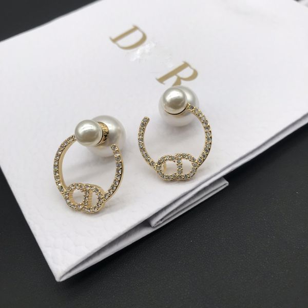 

designer jewelry family full diamond letter pearl round earrings, Silver