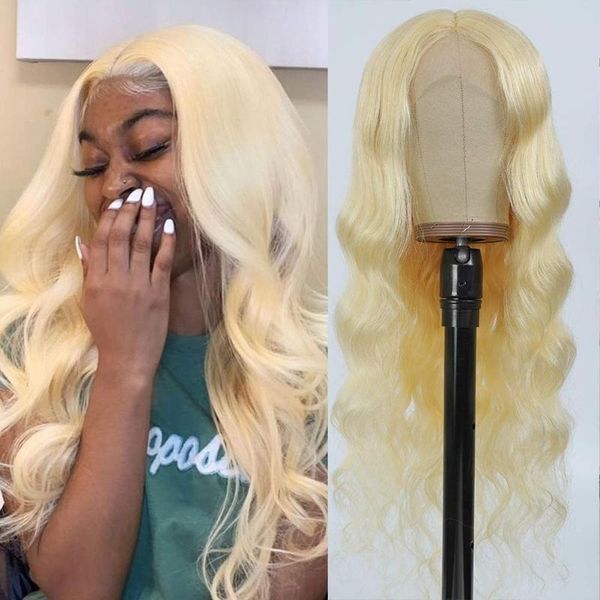 

lace wigs middle part body wave 13*1 front 30 inch remy human hair 613 blonde deep wig pre plucked with baby, Black;brown