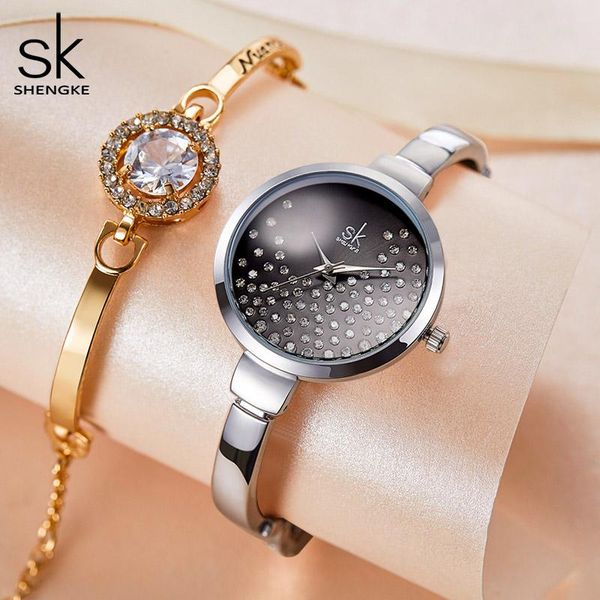 

wristwatches shengke women wrist watch sk fashion watches designer ladies diamond quartz rose gold for, Slivery;brown